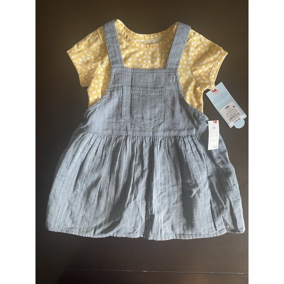 NWTCat & Jack Baby Girl 3-Piecev Blue Overall Dress with Yellow Shirt Size 18M - Picture 2 of 11